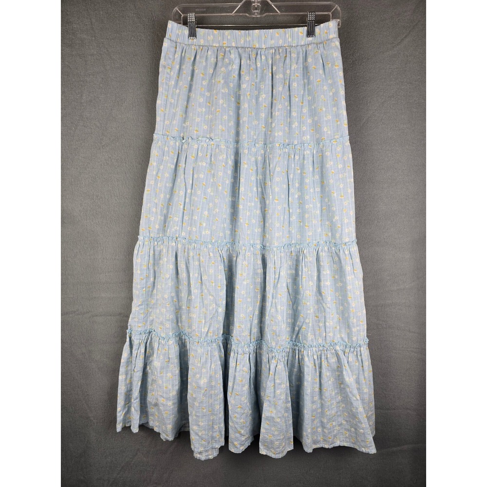 BP Tiered Maxi Skirt Women's Medium Sky Blue Floral Boho Cottagecore
